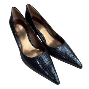 Nine West Nuncio US 7M pumps black faux snakeskin kitten heels career shoes